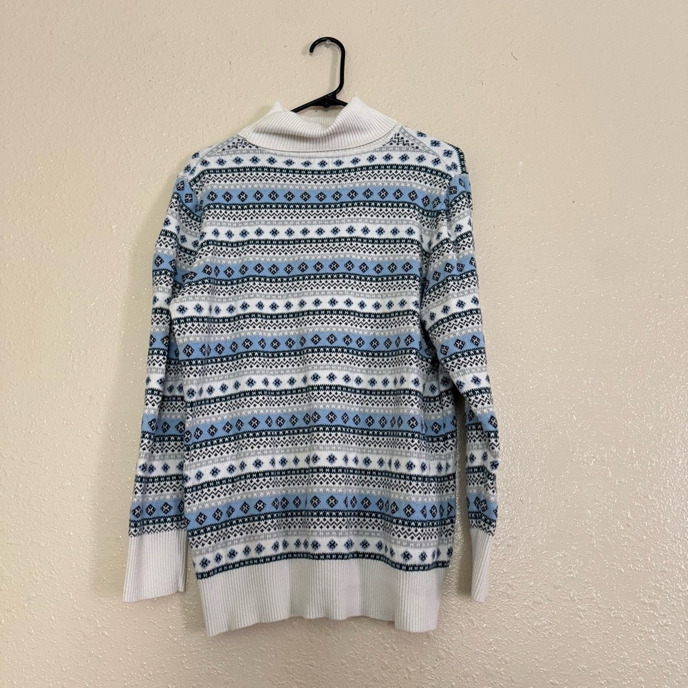L.L. Bean Vintage Blue and White Fair Isle Turtleneck Sweater Cashmere Blend